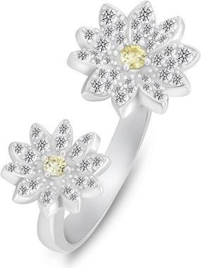 Brilio Silver - Sparkling open bicolor ring Flower RI124W - Circuit: 50 mm (50)