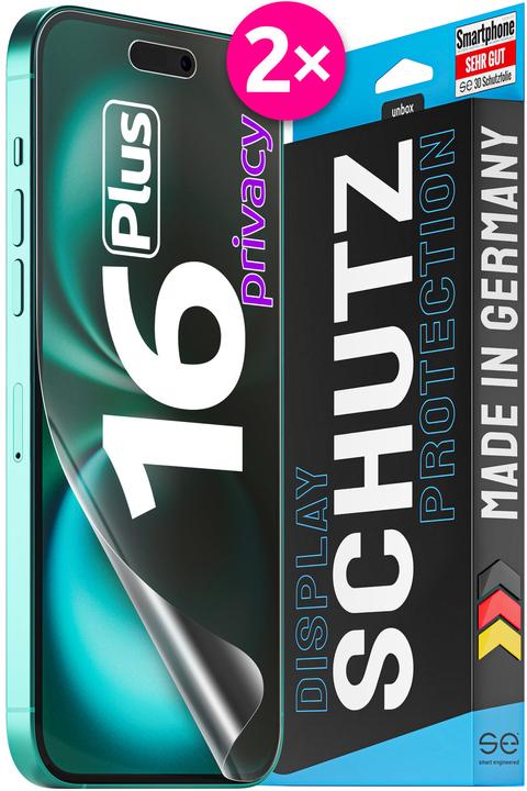 Productafbeelding Smart Engineered 3D beschermfolie Apple iPhone 16 Plus Privacy (PU 2) (2 Stuk, Apple iPhone 16 Plus)