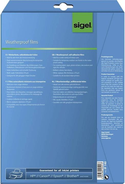 Produktbild Sigel InkJet-Folien (270 g/m², 10 x)