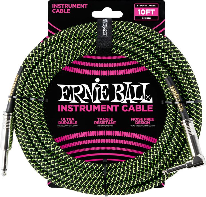 Ernie Ball Instrument cable 6077 - 3.05 m, green/black, length: 3.05 (3.05 m, Device-specific)