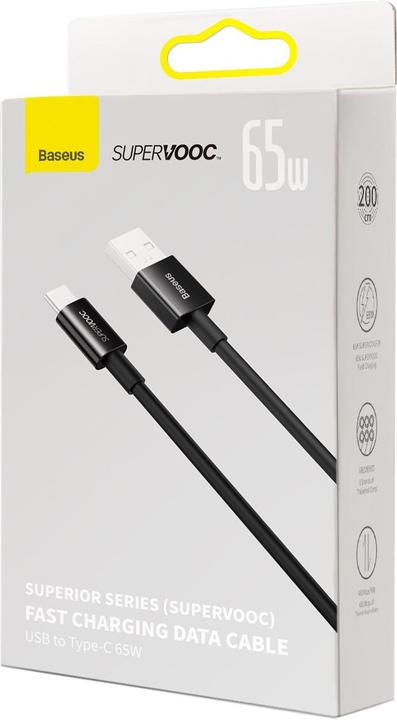 Image du produit Baseus Superior Series (SUPERVOOC) Fast Charging Data Cable USB to Type-C 65W 2m Black (2 m)