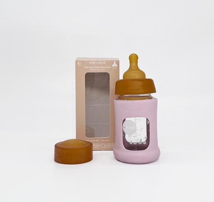Image du produit Hevea Biberon en verre à large col en caoutchouc (150 ml) / Powder Pink (150 ml)