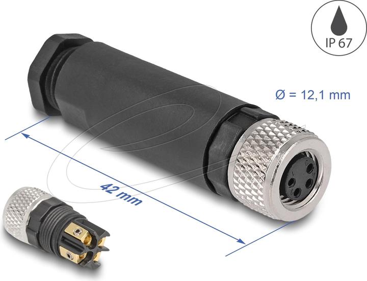 Actual product image Delock M8 plug connector A-coded 4-pin socket for mounting