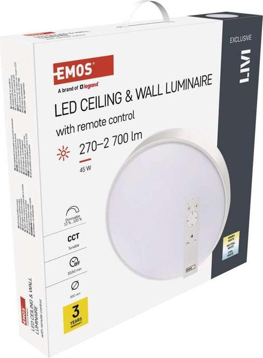 Image du produit Emos Lampe LED LIVI 50 cm, 45 W, blanc chaud/froid, intensité lumineuse variable avec télécommande (2700 lm)