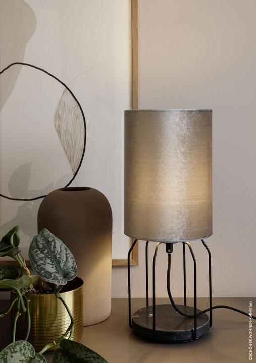 Immagine prodotto Schöner Wohnen Lampada da tavolo Grace E27 con paralume in tessuto nero argento 43cm