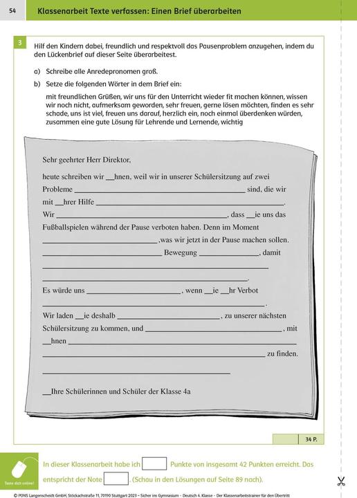 Produktbild Sicher ins Gymnasium: Klassenarbeitstrainer für den Übertritt Deutsch 4. Klasse (Deutsch, 2023)