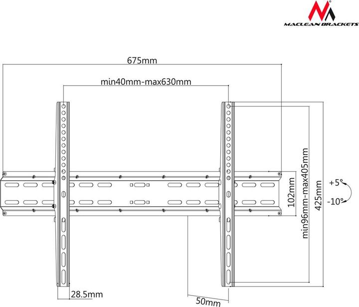 Image du produit Maclean MC-749 - Support VESA pour écran/téléviseur, 37-70", noir, 35 kg (Mur, 70", 35 kg)