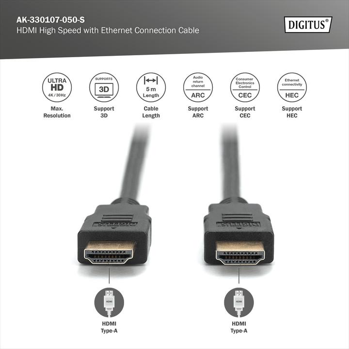 Produktbild Digitus HDMI (Typ A) — HDMI (Typ A) (5 m, HDMI)