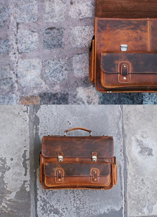 Produktbild Only-Bags.Store Echtes Leder Aktentasche, Laptop Tasche, Büro Umhängetasche, Messenger Bag, Weihnachtsgeschenk