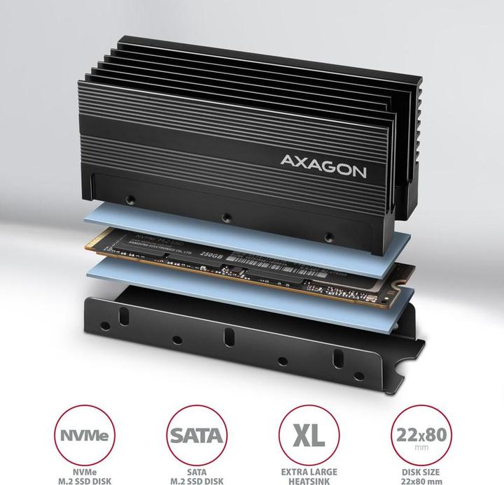 Produktbild Axagon CLR-M2XL passive - M.2 SSD, 2280 - Aluminium-Heatspreader mit Kühlrippen