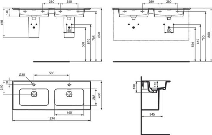 Image du produit Ideal Standard IDS Meuble double vasque STRADA II 1240x460x180mm blanc I+ (460 mm, 1240 mm)