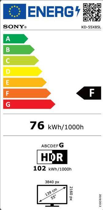 Energy Label Sony KD-55X85L (55", X85L, LCD, 4K, 2023)