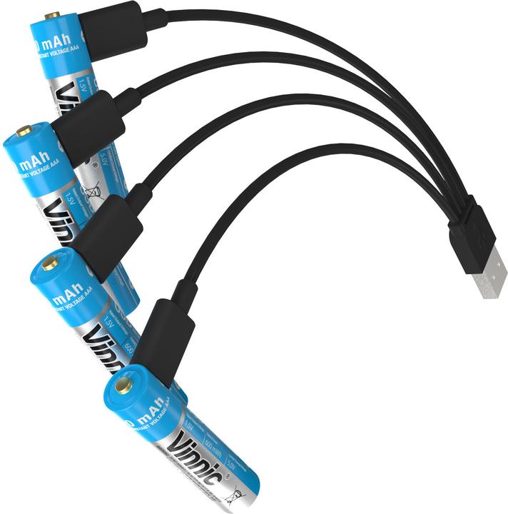 Image du produit Vinnic Rechargeable Battery AA USB-C 400mAh 4pcs incl. Case&Charging Cable (4 pcs, AAA, 400 mAh)