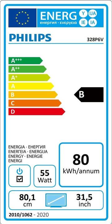 Label énergétique Philips Ligne P 328P6VJEB (3840 x 2160 pixels, 31.50")