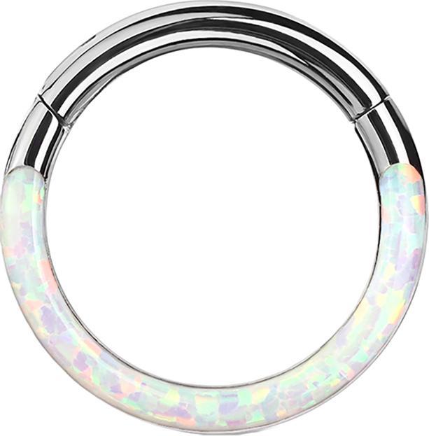 Produktbild Star Piercing Micro Segmentring klappbar silber front Opal streifen weiss (ohne Messing, Titan G23)