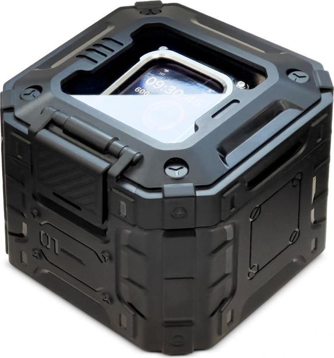 Produktbild Kingxbar CYF140 Robustes 2in1-Gehäuse für Apple Watch SE 6, 5, 4 (44 mm) Edelstahl mit schwarzem Armband (44 mm, TPU, Nerūdijantis plienas)