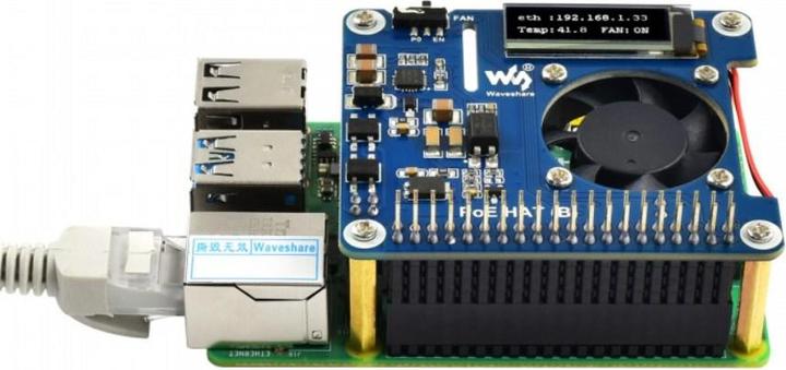 Produktbild WaveShare Power over Ethernet (PoE) HAT mit OLED Display für Raspberry Pi 4B & 3B+