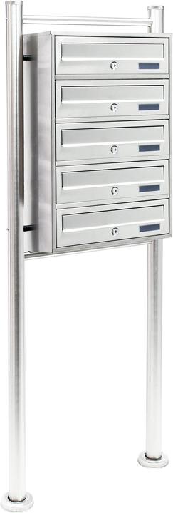 Produktbild Wiltec 5er Briefkastenanlage Edelstahl 513x270x1500mm Standbriefkasten Post