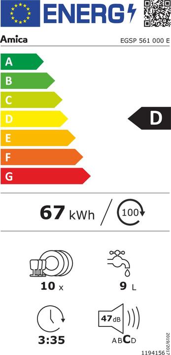 Energie-Label Amica AMIC Einbau-Geschirrspüler