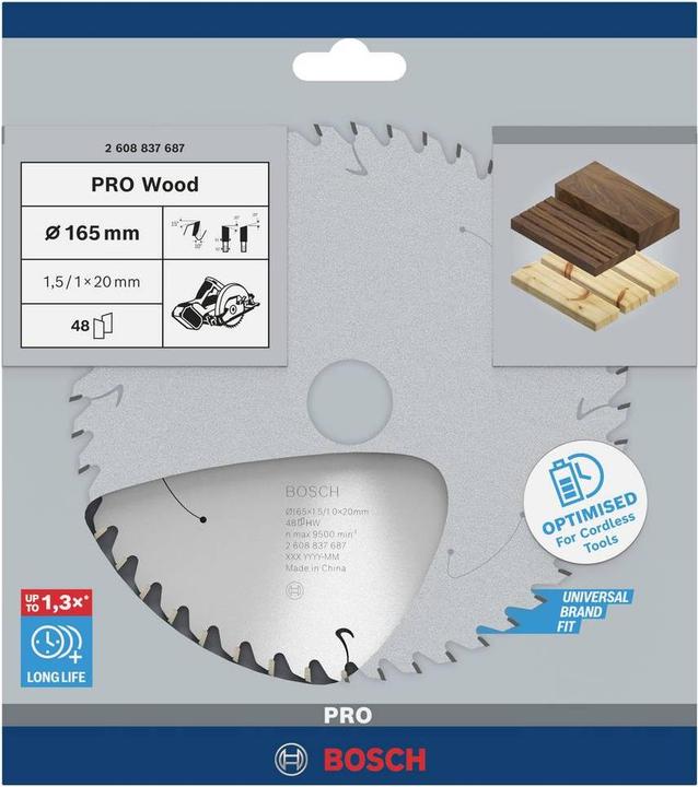Produktbild Bosch Professional Zubehör PRO Wood cordless Kreissägeblatt, 165 x 1,5 x 20 mm