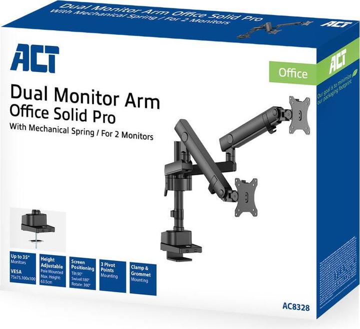 Produktbild Dual monitor arm office solid pro, with mechanical spring (Tisch, 35")