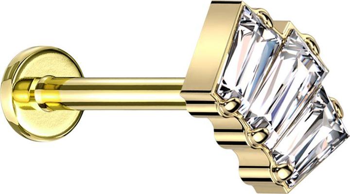 Immagine prodotto Star Piercing Labret Micro Threadless placcato oro tre cristalli Baquette argento (Titanio G23, senza ottone)