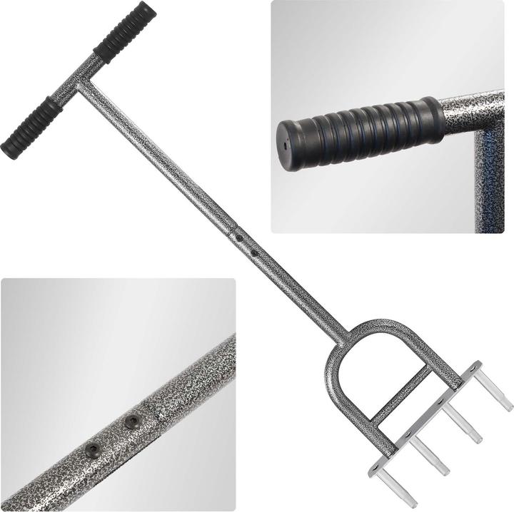 Immagine prodotto Wiltec Hand Aerifizierer Stahl Handaerifizierer T-Griff 4 Zinken Rasenlüfter