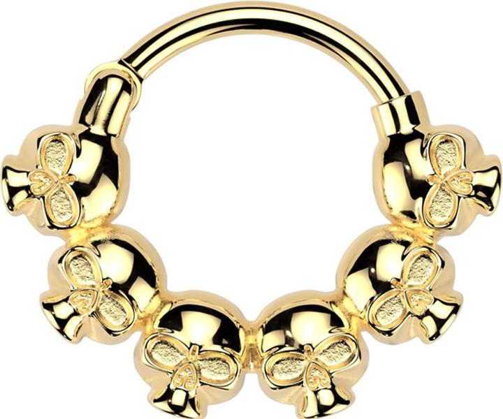 Produktbild Star Piercing Micro Segmentring klappbar vergoldet sechs Totenköpfe (ohne Messing, Chirurgenstahl 316L)
