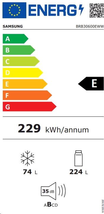 Energie-Label Samsung BRB30600EWW Kombinierter Einbaukühlschrank Kapazität 297 (298 l)