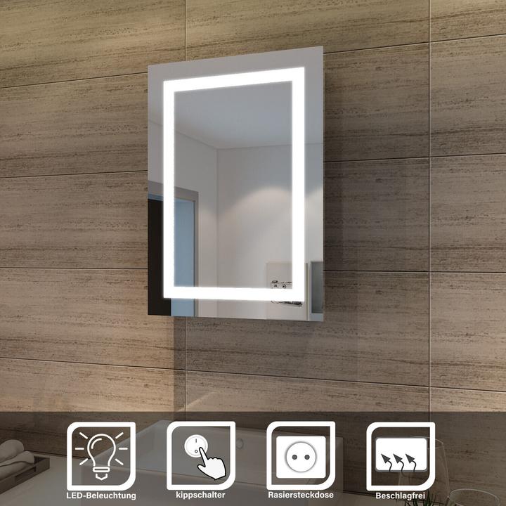Image du produit SONNI LED-Spiegelschrank, Hochglanz-Badezimmerspiegel mit Beleuchtung, Badezimmerspiegelschrank