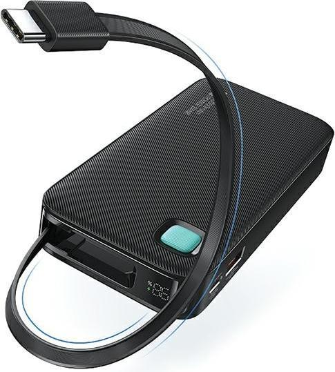 Produktbild Usams Powerbank ze zwijanym kablem USB-C Retractable 10000 mAh PD 20W Fast Charge XY Series czarny/b (10000 mAh, 50 W, 50 Wh)