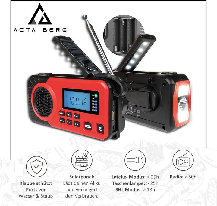 Immagine prodotto Acta Berg Notfall-Kurbelradio mit Solar & 5000 mAh Akku