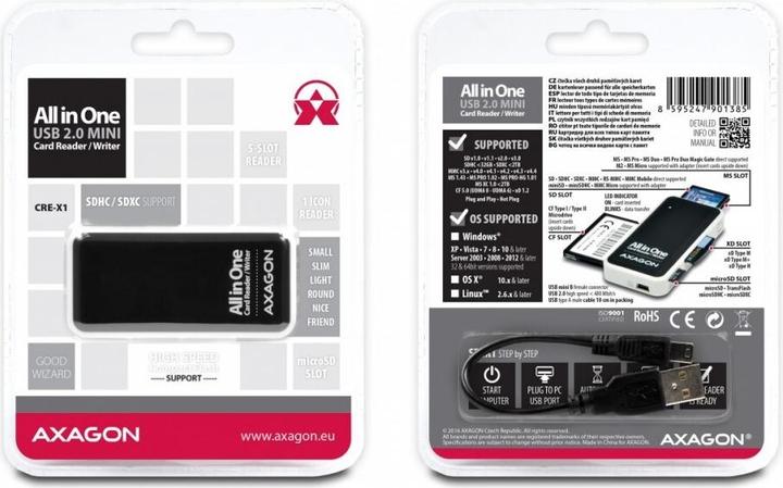 Produktbild Axagon CRE-X1 - CF - CF Typ II - MMC - MMC Mobile - MMCmicro - MS Duo - MS PRO - Speich (USB 2.0)