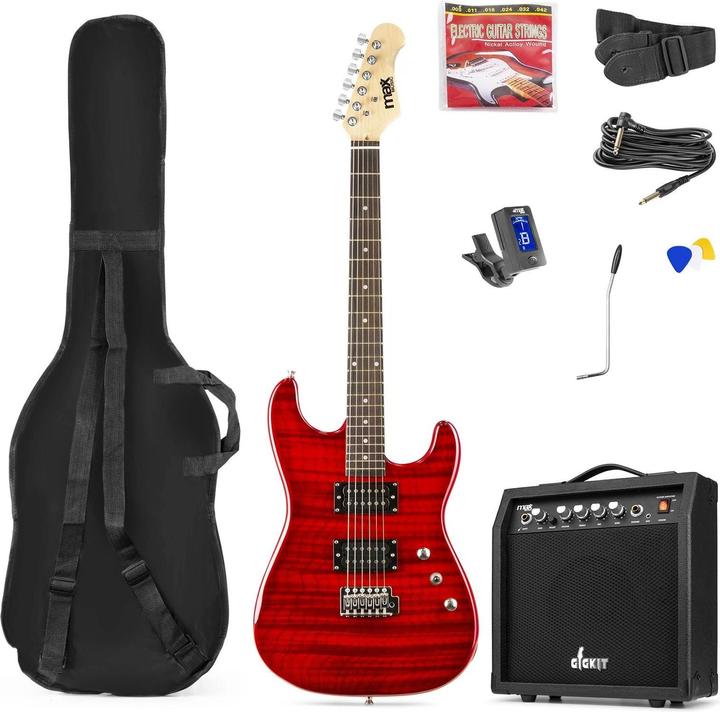 Actual product image Max Electric Guitar GigKit Quilted Style Red (Electric guitar, Wood)