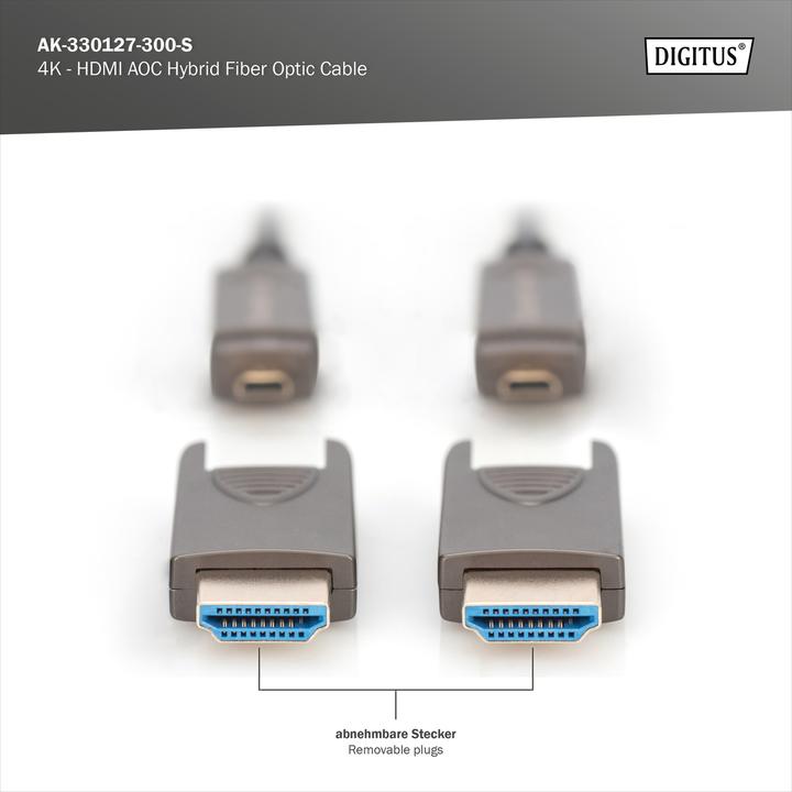 Image du produit Digitus 4K - Câble hybride HDMI® AOC en fibre optique avec connecteur détachable (30 m, HDMI)