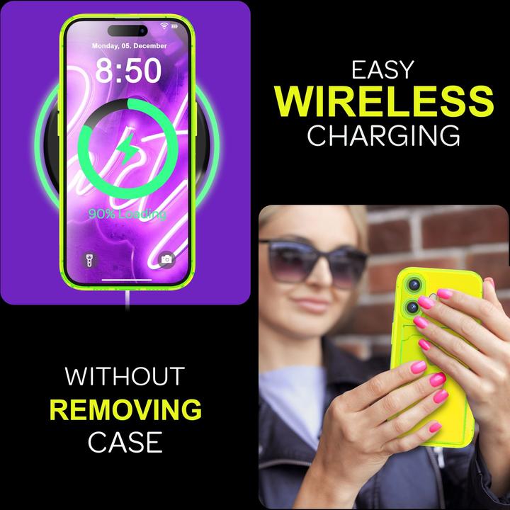 Produktbild Nalia Klar Transparente Neon Silikon Hülle Kartenhalter (Apple iPhone 16 Plus)