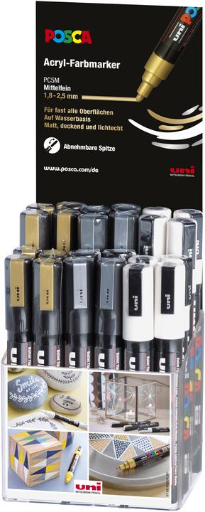 Immagine prodotto Posca Marchio UNI PC-5M Display 36x (Argento, Bianco, Oro, 2.50 mm, 36 x)