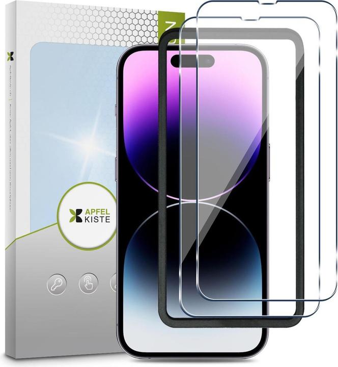 Image du produit Apfelkiste - Panzer Glas Displayschutzfolie mit Montagerahmen (2er Set) (2 pièce(s), Apple iPhone 14 Pro)