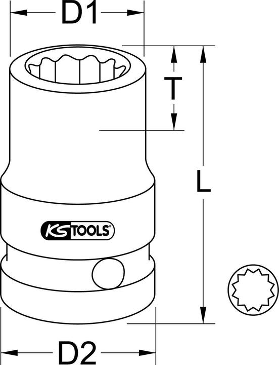 Actual product image KS Tools 1/2 in. 12-sided power socket. short. 15/16 inch