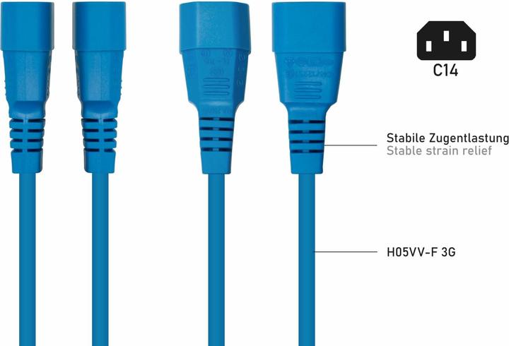 Actual product image Kabelmeister IEC appliance extension IEC appliance plug C14 to IEC appliance socket C13, blue, 1.00mm² (5 m, C14)