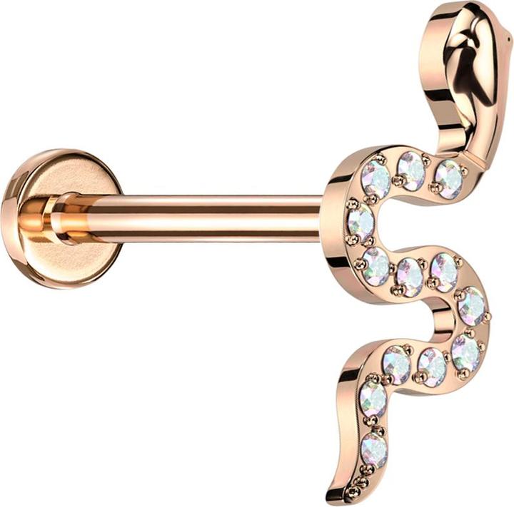 Actual product image Star Piercing Micro Threadless Labret rosegold snake rosegold crystals multicolour (without brass, Titanium G23)