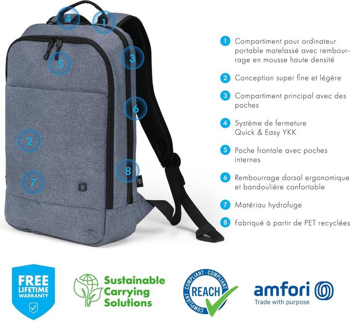 Actual product image Dicota Backpack Eco Slim MOTION 13"-14.1" Blue Denim (9.29 l)