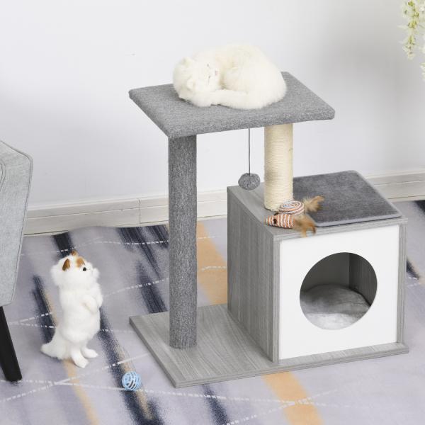 Immagine prodotto PawHut Albero per gatti con tana di coccole (62 cm, Grigio)