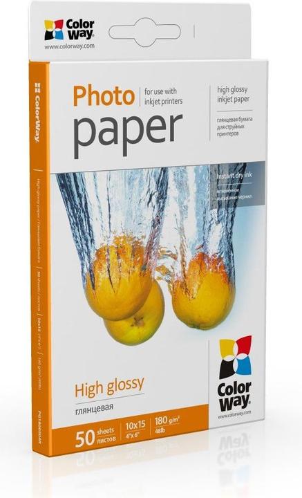 Colorway High Glossy Photo Paper, 50 Sheets, 10x15, 180 g/m² (180 g/m², 10 x 15 cm, 50 x)