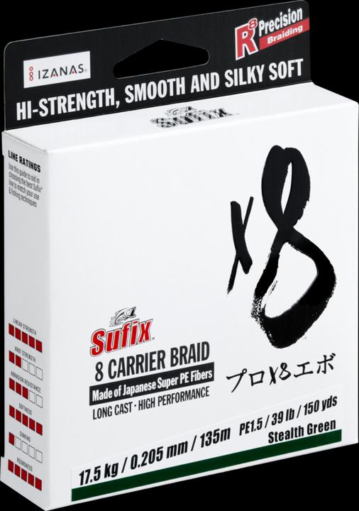 Produktbild Sufix X8 Braid 150m Stealth Green (15.56 kg, 0.19 mm)