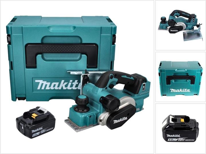 Makita DKP 181 T1J Cordless planer 82 mm 18 V brushless + 1x rechargeable battery 5.0 Ah + Makpac -
