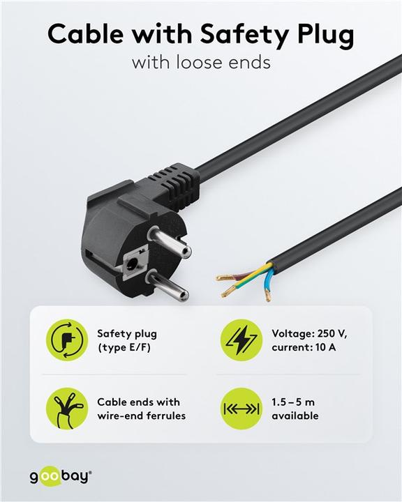 Actual product image Goobay protective contact cable angled for assembly, 2 m, black (2 m)