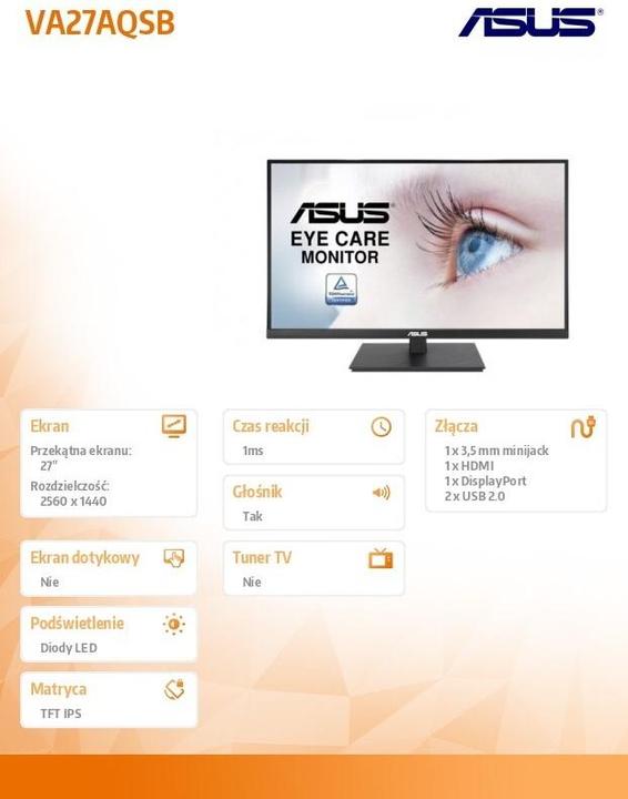 Actual product image ASUS VA27AQSB (2560 x 1440 pixels, 27")