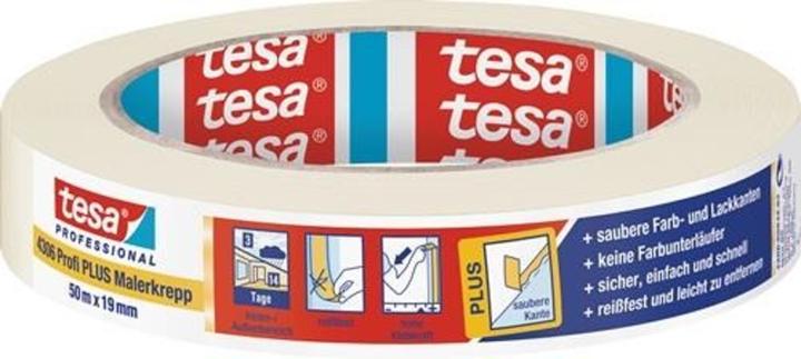Actual product image tesa 4306 Profi PLUS painter's masking tape - painter's masking tape for clean and flat paint edges (19 mm)