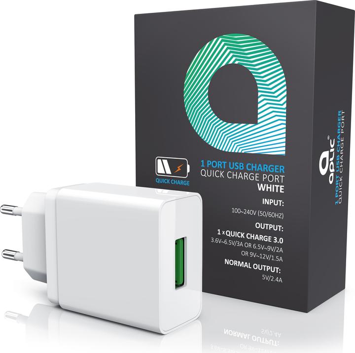 Actual product image Aplic USB charger 3000 mA, Quick Charge 3.0 USB charger 1x USB A QC 3.0 port / max. 3A via QC, white (18 W)